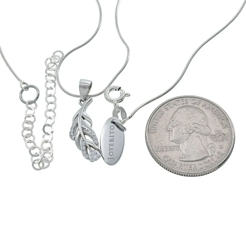 Vintage Sterling Silver Cubic Zirconia Leaf Pendant Necklace 15.5